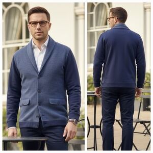 Ike Behar L Old Money Modern Preppy Office Cabincore Shawl Collared Cardigan